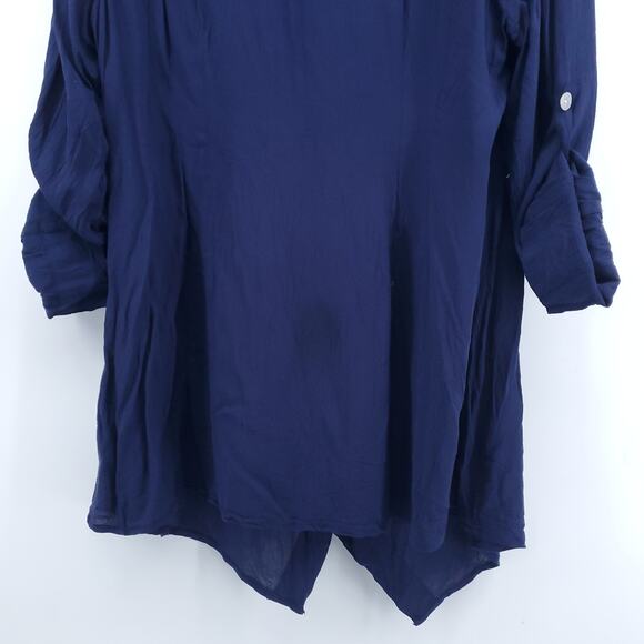 Soft Surroundings Women Assymetrical Ivory Button Down Wrap Roll Tab Sleeve| L - Picture 8 of 10